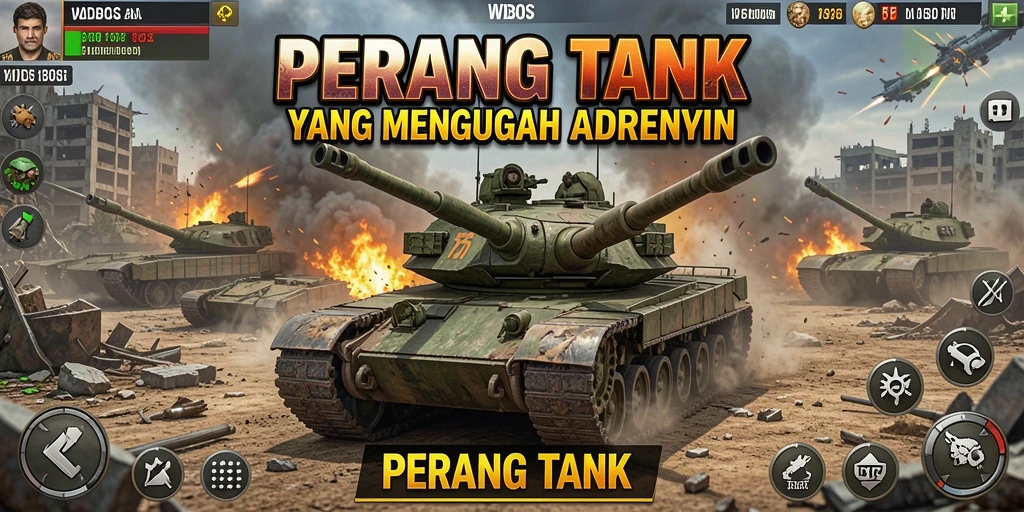 Tampilan antarmuka game Perang Tank yang menegangkan dan dinamis.